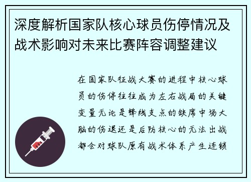 深度解析国家队核心球员伤停情况及战术影响对未来比赛阵容调整建议